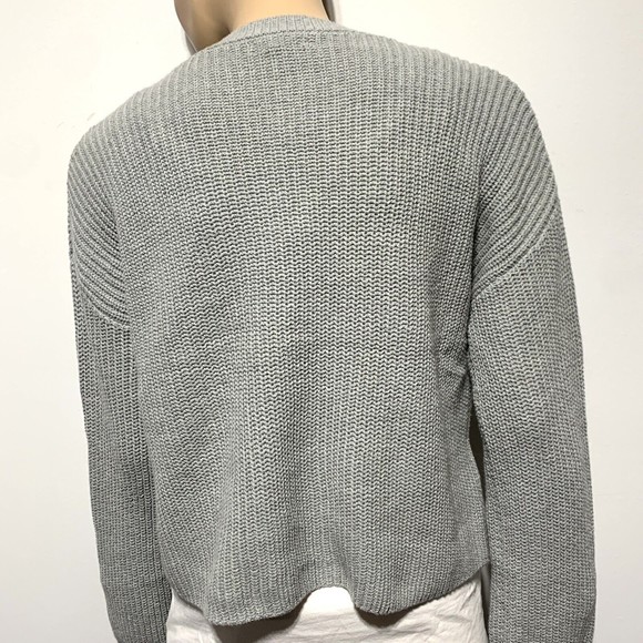 BP Cleo Sweater Women's Size S Grey Heather Chunky Rib Knit Cotton Crop Crewneck - Picture 10 of 12